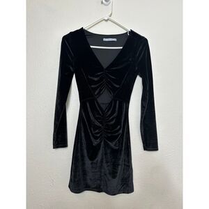 Abercrombie & Fitch Velvet Cutout Ruched Mini Dress Black Long Sleeve XXS